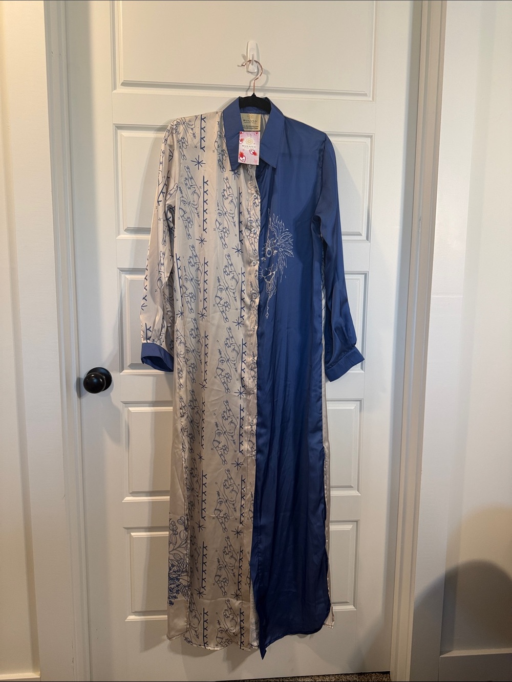 BULULU Paola fortune is on my side Evil Eye, lion astrology Satin Shirtdress NWT